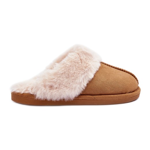 Damskie Papcie Klapki z Futerkiem Camel Pinky brązowe ze sklepu ButyModne.pl w kategorii Kapcie damskie - zdjęcie 177967514