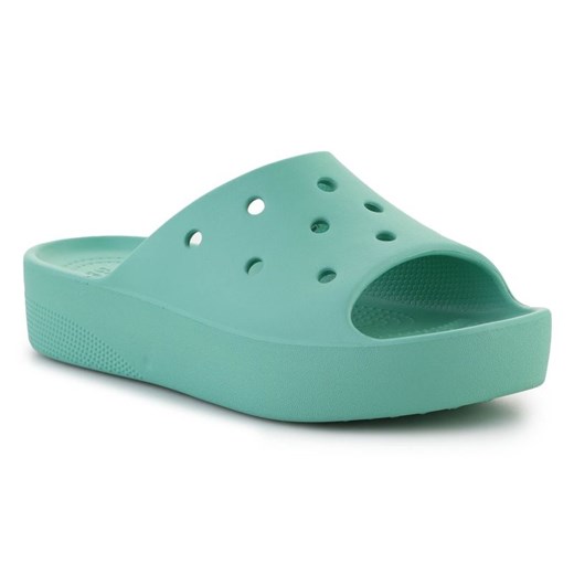 Klapki Crocs Classic Platform Slide W 208180-3UG zielone ze sklepu ButyModne.pl w kategorii Klapki damskie - zdjęcie 177969033