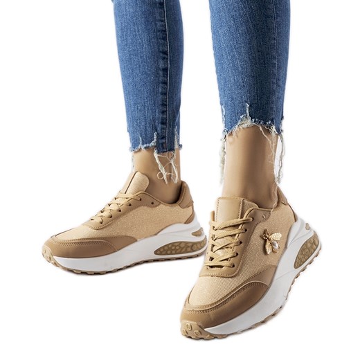 Brązowo-białe sneakersy z ozdobna nitką Acciano brązowe ze sklepu ButyModne.pl w kategorii Buty sportowe damskie - zdjęcie 177969711