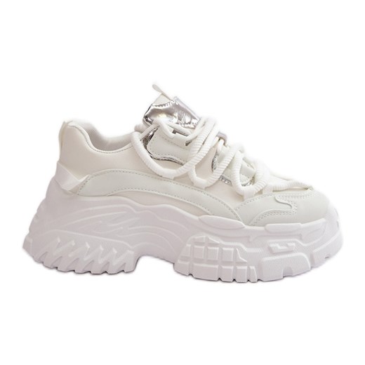 Sneakersy Damskie Na Masywnej Podeszwie Białe Nevela ze sklepu ButyModne.pl w kategorii Buty sportowe damskie - zdjęcie 177973690