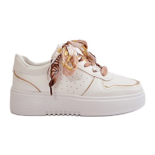 Sneakersy Damskie Na Platformie Z Ozdobnym Sznurowaniem Białe Mistra ze sklepu ButyModne.pl w kategorii Buty sportowe damskie - zdjęcie 177973762