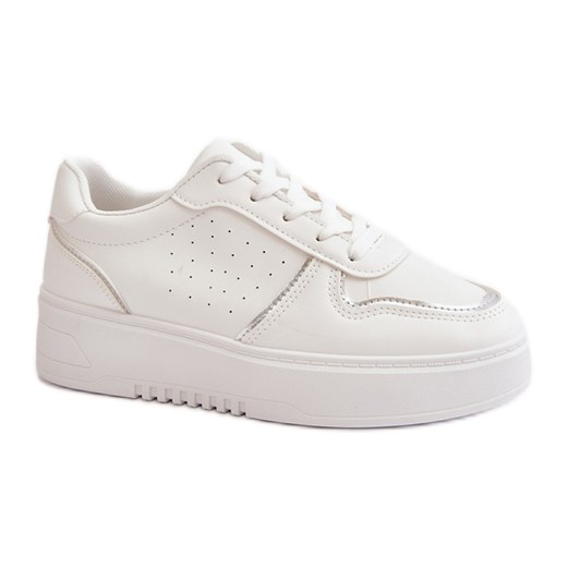 Sneakersy Damskie Na Platformie Z Ozdobnym Sznurowaniem Białe Mistra ze sklepu ButyModne.pl w kategorii Buty sportowe damskie - zdjęcie 177973763