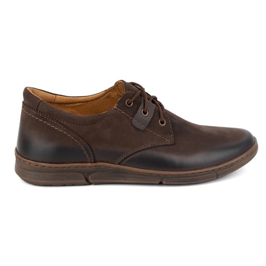 Olivier Buty męskie podwyższające Casual sznurowane skórzane 237KZ + 2,5 cm Brązowe ze sklepu ButyModne.pl w kategorii Półbuty męskie - zdjęcie 177973841