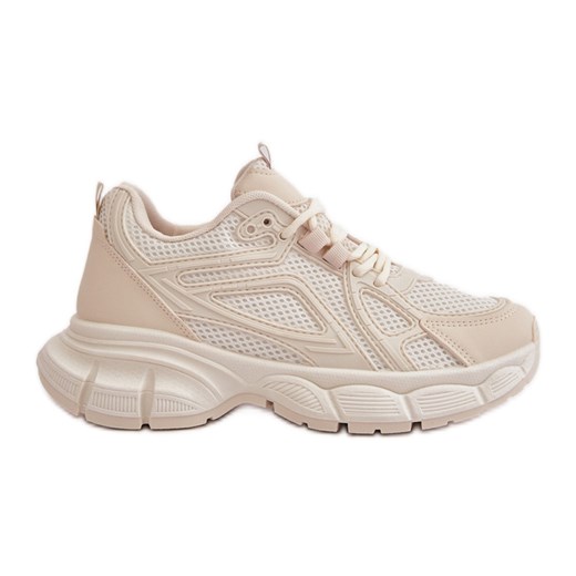 Buty Sportowe Sneakersy Damskie Beżowe Timoci beżowy ze sklepu ButyModne.pl w kategorii Buty sportowe damskie - zdjęcie 177973911