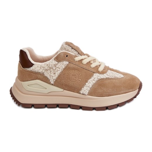 Futerkowe Sneakersy Damskie Skórzane Big Star OO274A317 HI-POLY System Beżowe beżowy ze sklepu ButyModne.pl w kategorii Buty sportowe damskie - zdjęcie 177974673