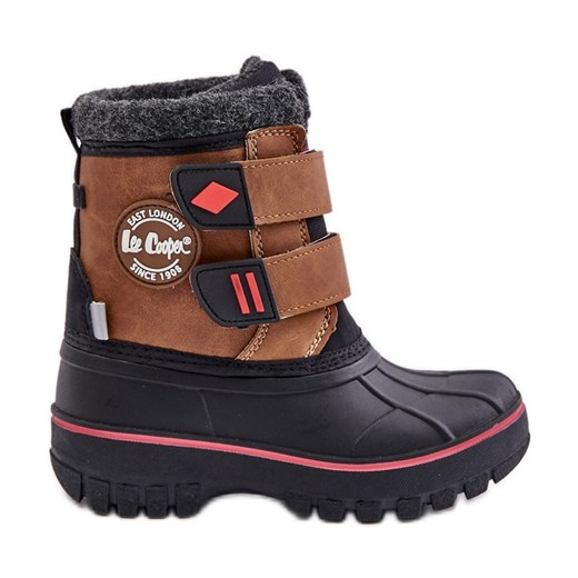 Śniegowce Dziecięce Na Rzepy Lee Cooper LCJ-24-44-2864K Camel brązowe ze sklepu ButyModne.pl w kategorii Buty zimowe dziecięce - zdjęcie 177975140