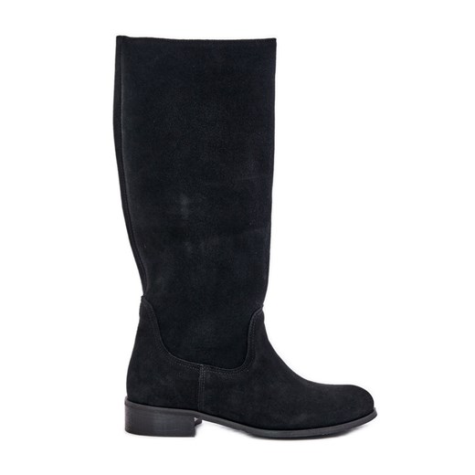 Lewski Shoes Zamszowe Kozaki Damskie Do Połowy Łydki Na Zamek Lewski 3616 Czarne ze sklepu ButyModne.pl w kategorii Kozaki damskie - zdjęcie 177975304
