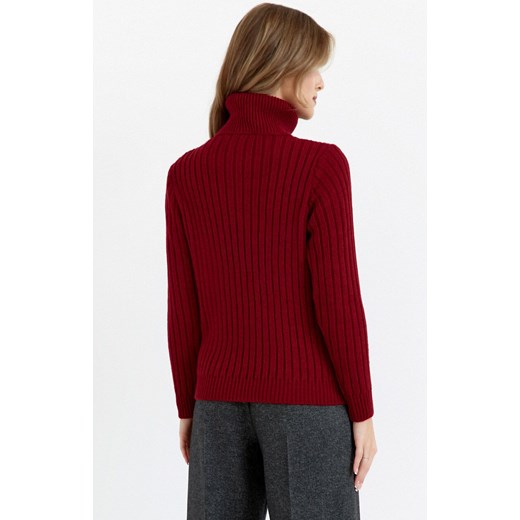 Sweter damski z golfem bordowy M771, Kolor bordowy, Rozmiar L/XL, MOE ze sklepu Primodo w kategorii Swetry damskie - zdjęcie 178011913