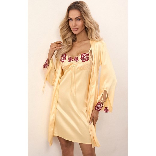 Satynowy szlafrok damski Parllie LC 90393-1, Kolor złoty, Rozmiar L/XL, LivCo Corsetti Fashion ze sklepu Primodo w kategorii Szlafroki damskie - zdjęcie 178012122