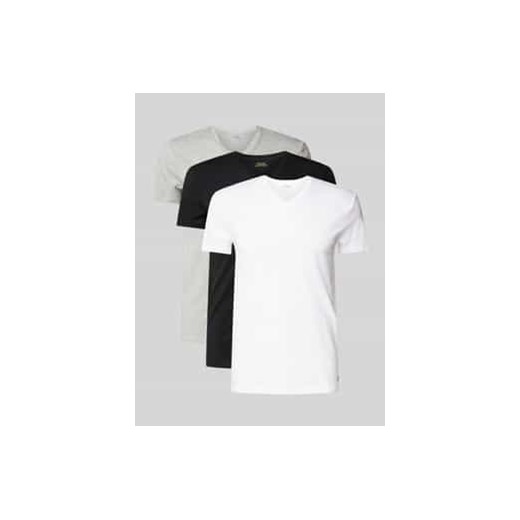 T-shirt z prążkowanym dekoltem w serek w zestawie 3 szt. ze sklepu Peek&Cloppenburg  w kategorii Podkoszulki męskie - zdjęcie 178029404