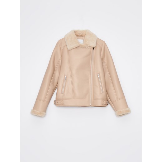 Mohito - Beżowa kurtka z kożuchem - beżowy Mohito 44 okazja Mohito