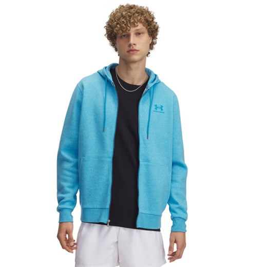 Męska bluza dresowa rozpinana z kapturem Under Armour UA Essential Fleece Fz Hood - niebieska ze sklepu Sportstylestory.com w kategorii Bluzy męskie - zdjęcie 178032801