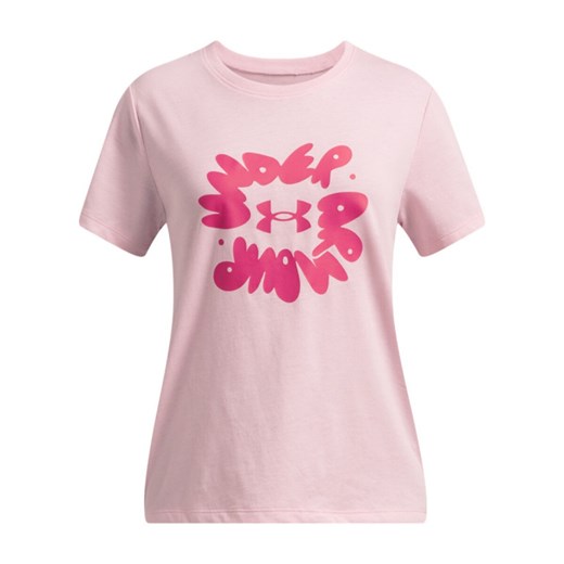 Dziewczęcy t-shirt z nadrukiem Under Armour UA Bubble Wordmark SS - różowy ze sklepu Sportstylestory.com w kategorii Bluzki damskie - zdjęcie 178032921