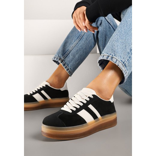 Czarne Sneakersy na Płaskiej Podeszwie z Ozdobnymi Paskami Velali ze sklepu renee.pl w kategorii Buty sportowe damskie - zdjęcie 178033202