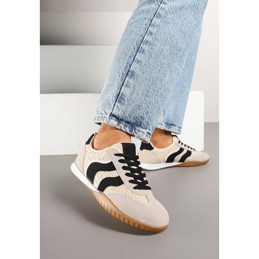 Beżowo-Czarne Sneakersy z Ozdobną Plecionką z Rafią Morloris ze sklepu renee.pl w kategorii Buty sportowe damskie - zdjęcie 178033274