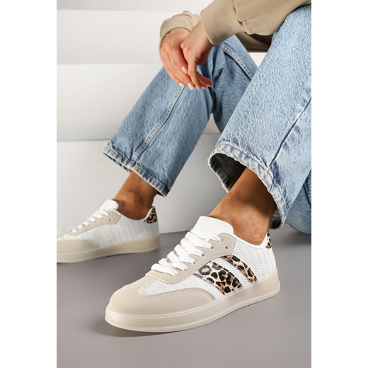 Beżowe Sneakersy w Stylu Tenisówek z Paskami w Panterkę Eleaniria ze sklepu renee.pl w kategorii Buty sportowe damskie - zdjęcie 178033400