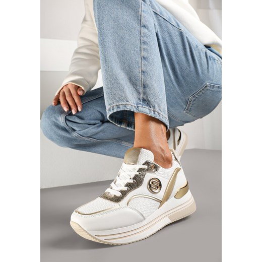 Biało-Złote Sneakersy z Metalicznymi Zdobieniami na Platformie Gonnella ze sklepu renee.pl w kategorii Buty sportowe damskie - zdjęcie 178033442