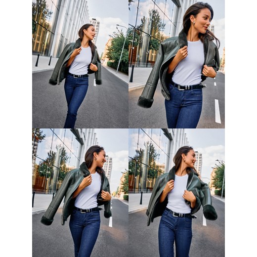 Mohito - Zielona kurtka biker - khaki ze sklepu Mohito w kategorii Kurtki damskie - zdjęcie 178033571