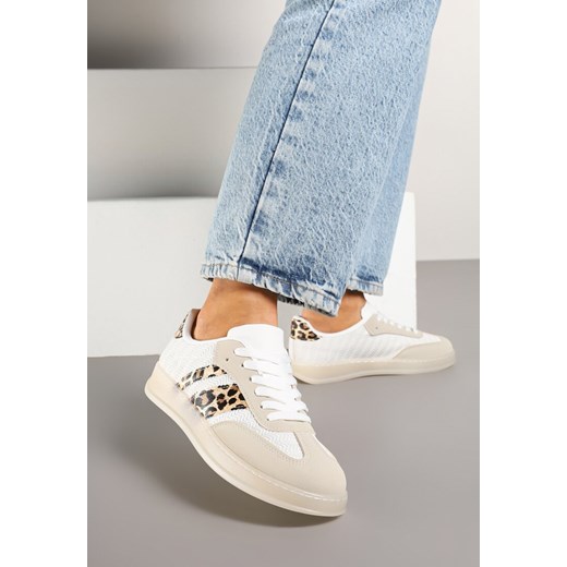 Beżowe Sneakersy Tenisówki z Geometrycznym Wzorem w Panterkę Eleamila ze sklepu born2be.pl w kategorii Buty sportowe damskie - zdjęcie 178033840