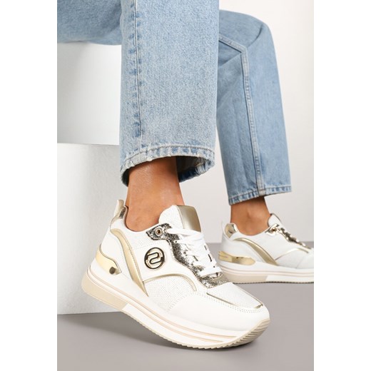 Biało-Złote Sneakersy na Grubej Podeszwie z Metalicznymi Wstawkami Gonnith ze sklepu born2be.pl w kategorii Buty sportowe damskie - zdjęcie 178033870