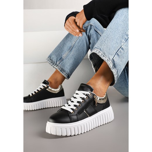 Czarne Sneakersy na Platformie z Ozdobnym Suwakiem Eleadra ze sklepu renee.pl w kategorii Buty sportowe damskie - zdjęcie 178046064