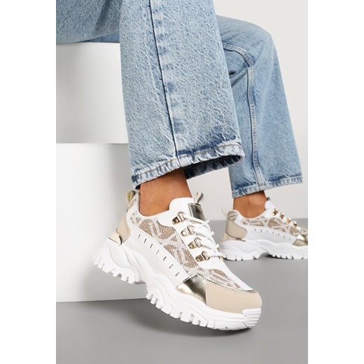 Biało-Beżowe Sneakersy w Steetwearowym Stylu na Tłoczonej Platformie Gonavielle ze sklepu renee.pl w kategorii Buty sportowe damskie - zdjęcie 178046163