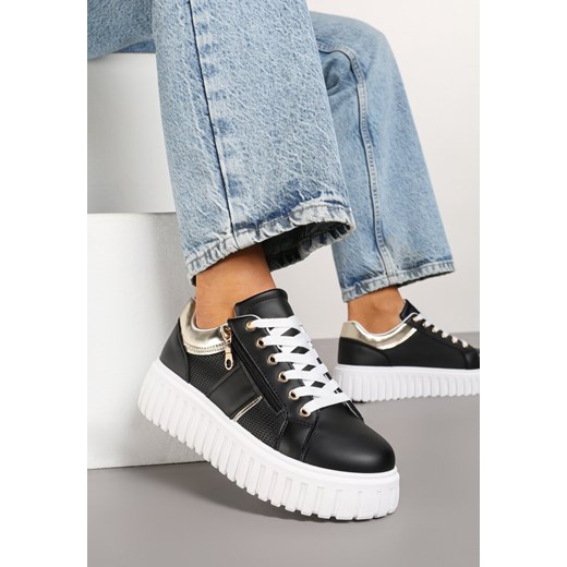 Czarne Sneakersy na Grubej Podeszwie Ozdobione Suwakiem Elearice ze sklepu born2be.pl w kategorii Buty sportowe damskie - zdjęcie 178046333