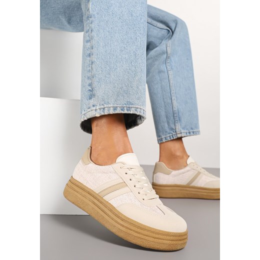 Ciemnobeżowe Sneakersy na Platformie w Stylu Kultowych Tenisówek Gonoriel ze sklepu born2be.pl w kategorii Buty sportowe damskie - zdjęcie 178046471