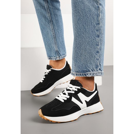 Czarne Sneakersy z Geometrycznym Motywem Avelretis ze sklepu born2be.pl w kategorii Buty sportowe damskie - zdjęcie 178046483