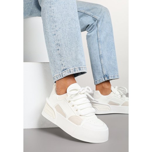 Białe Sneakersy w Stylu Trampek na Grubej Podeszwie Danimira ze sklepu born2be.pl w kategorii Buty sportowe damskie - zdjęcie 178048113