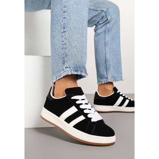 Czarne Sneakersy z Ozdobnymi Paskami Doloreth ze sklepu born2be.pl w kategorii Buty sportowe damskie - zdjęcie 178048161