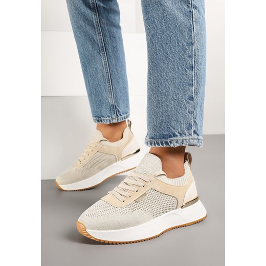 Beżowe Siateczkowe Sneakersy Dorami ze sklepu born2be.pl w kategorii Buty sportowe damskie - zdjęcie 178048281
