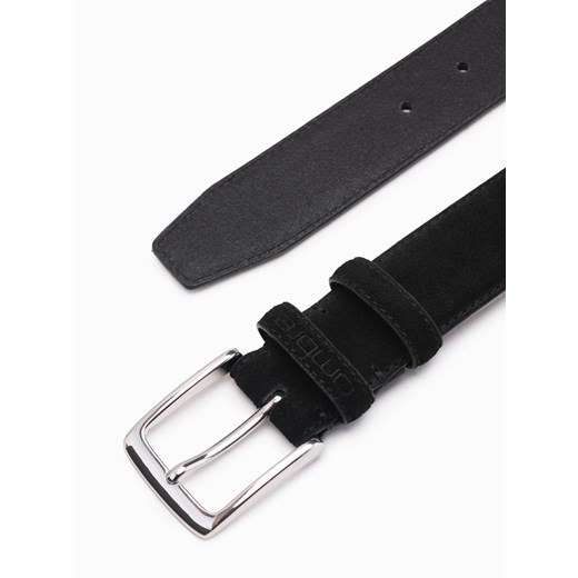 Jednobarwny męski pasek z naturalnej skóry zamszowej – czarny V1 OU-ACBE-0113 L/XL ombre