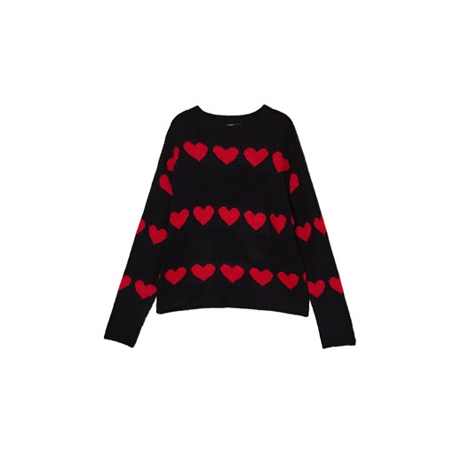 Cropp - Czarny sweter w serduszka - czarny ze sklepu Cropp w kategorii Swetry damskie - zdjęcie 178050701