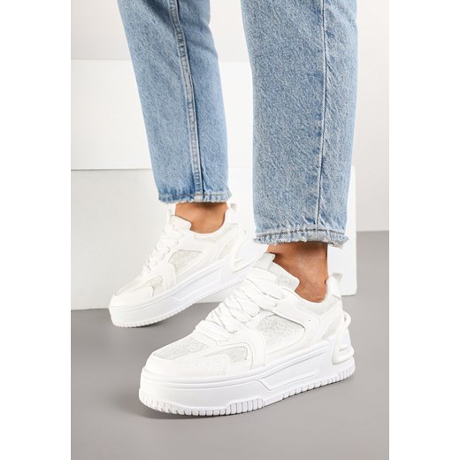 Białe Sneakersy na Grubej Podeszwie Zdobione Brokatem Deorianis ze sklepu born2be.pl w kategorii Buty sportowe damskie - zdjęcie 178051063