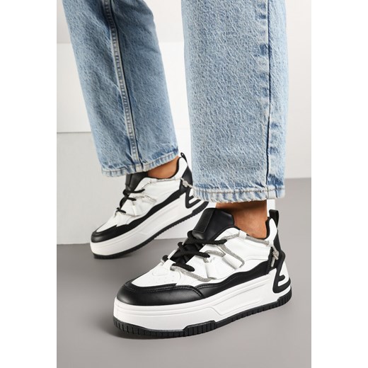 Biało-Czarne Sneakersy na Grubej Podeszwie Zdobione Cyrkoniami Neothra ze sklepu born2be.pl w kategorii Buty sportowe damskie - zdjęcie 178051093