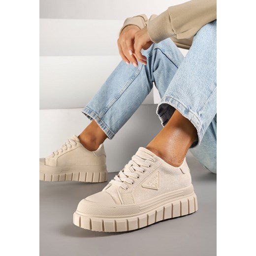 Beżowe Sneakersy Vices na Grubej Podeszwie z Geometryczną Aplikacją Leanae ze sklepu born2be.pl w kategorii Buty sportowe damskie - zdjęcie 178051234