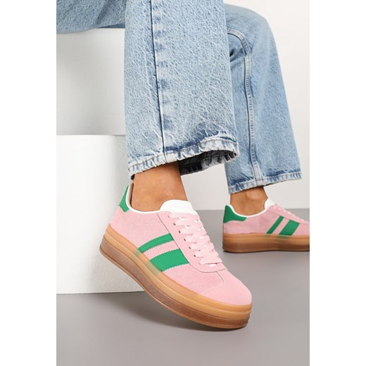 Różowo-Zielone Sneakersy na Płaskiej Podeszwie z Ozdobnymi Paskami Velali ze sklepu renee.pl w kategorii Buty sportowe damskie - zdjęcie 178051291