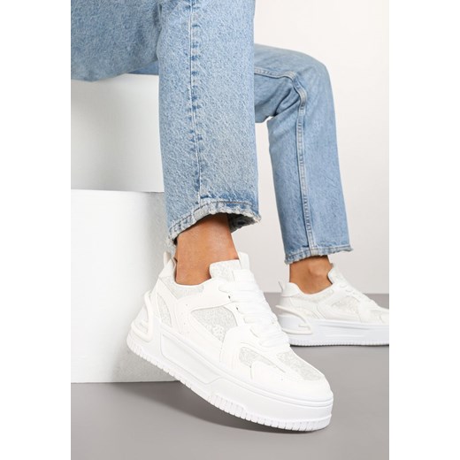 Białe Sneakersy z Brokatowymi Zdobieniami na Platformie Deovirae ze sklepu renee.pl w kategorii Buty sportowe damskie - zdjęcie 178051391