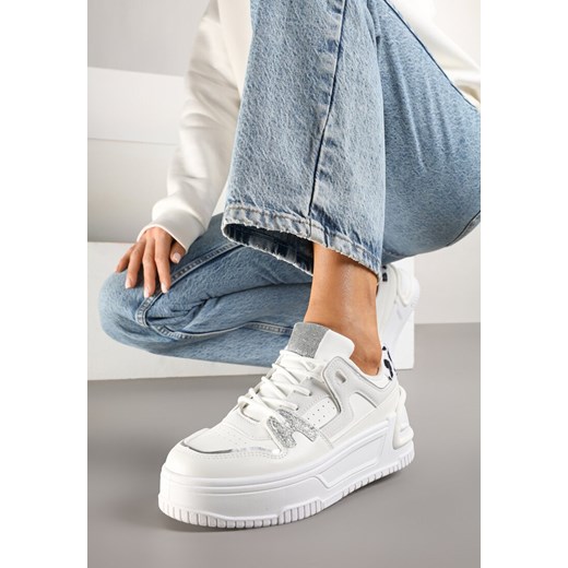 Białe Sneakersy na Tłoczonej Platformie z Geometrycznym Motywem Eloneo ze sklepu renee.pl w kategorii Buty sportowe damskie - zdjęcie 178051403
