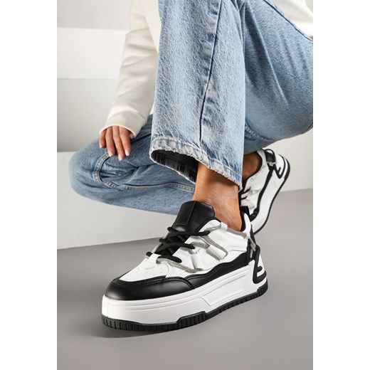 Biało-Czarne Sneakersy na Platformie z Paskiem z Cyrkonii Aneolin ze sklepu renee.pl w kategorii Buty sportowe damskie - zdjęcie 178051421