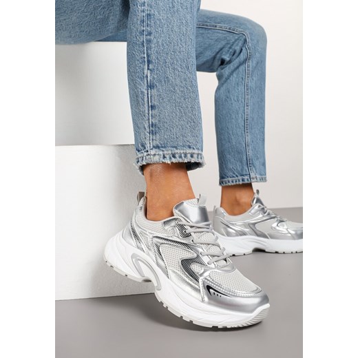 Srebrne Sneakersy Ozdobione Geometrycznym Wzorem Lealiriel ze sklepu renee.pl w kategorii Buty sportowe damskie - zdjęcie 178051552