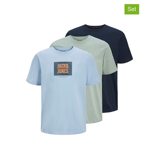 Jack &amp; Jones Koszulki (3 szt.) w kolorze niebiesko-zielonym Jack & Jones M wyprzedaż Limango Polska