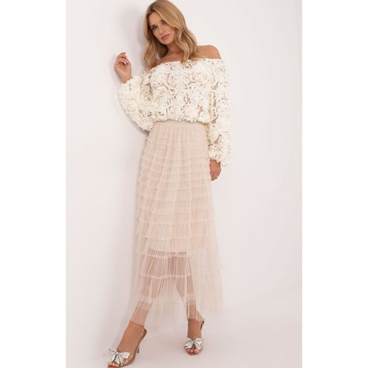 Beżowa spódnica tiulowa z falbanami TW-SD-BI-881.43P, Kolor beżowy, Rozmiar uniwersalny, FactoryPrice ze sklepu Primodo w kategorii Spódnice - zdjęcie 178061394