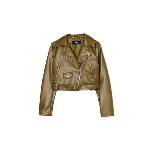 Cropp - Oliwkowa kurtka biker z imitacji skóry - zielony ze sklepu Cropp w kategorii Kurtki damskie - zdjęcie 178067770