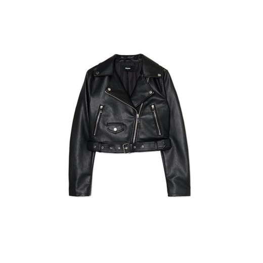 Cropp - Czarna kurtka biker z imitacji skóry - czarny ze sklepu Cropp w kategorii Kurtki damskie - zdjęcie 178067773