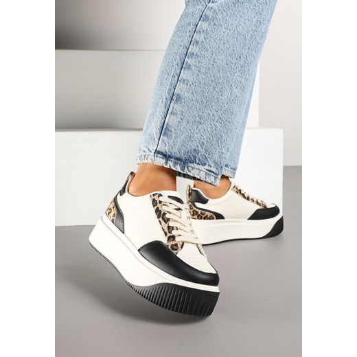 Biało-Czarne Sneakersy na Platformie z Motywem Panterki Fonavia ze sklepu renee.pl w kategorii Buty sportowe damskie - zdjęcie 178068170