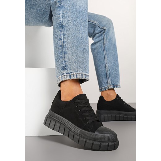 Czarne Sneakersy Vices na Platformie z Tłoczeniem Ozdobione Perforacją Leaniael ze sklepu renee.pl w kategorii Buty sportowe damskie - zdjęcie 178068260