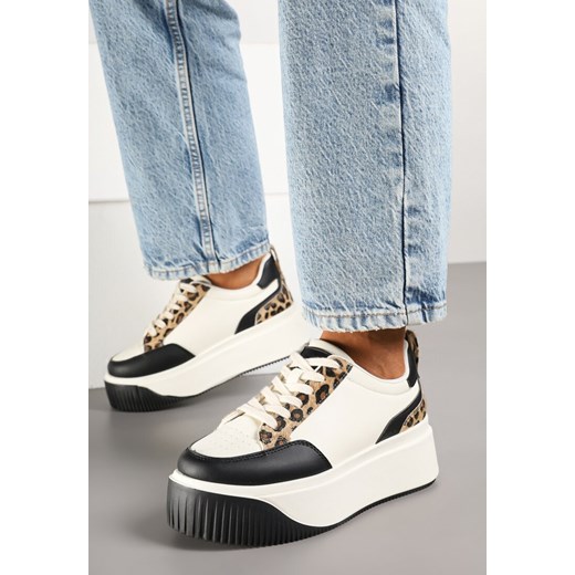 Biało-Czarne Sneakersy na Grubej Podeszwie z Printem w Panterkę Fonarria ze sklepu born2be.pl w kategorii Buty sportowe damskie - zdjęcie 178068273