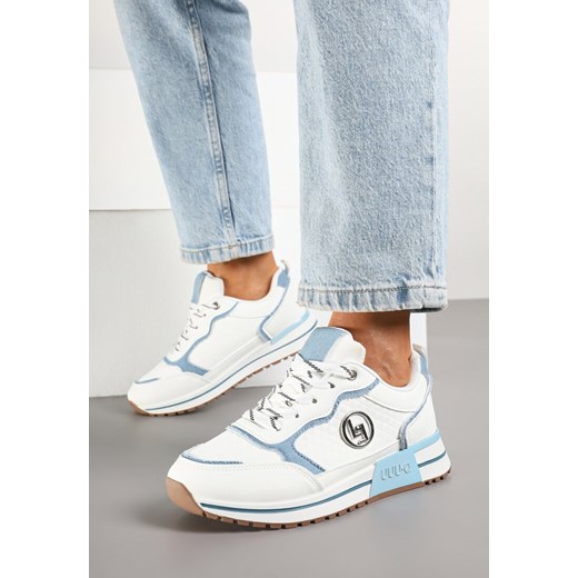 Biało-Niebieskie Sneakersy Ozdobione Metaliczną Aplikacją Zolamira ze sklepu born2be.pl w kategorii Buty sportowe damskie - zdjęcie 178071010